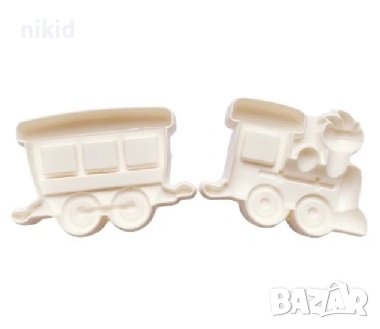 Влак Вагон Локомотив 2 части пластмасови форми форма резец печат за фондан тесто декор мъфини торта, снимка 1 - Форми - 39878197