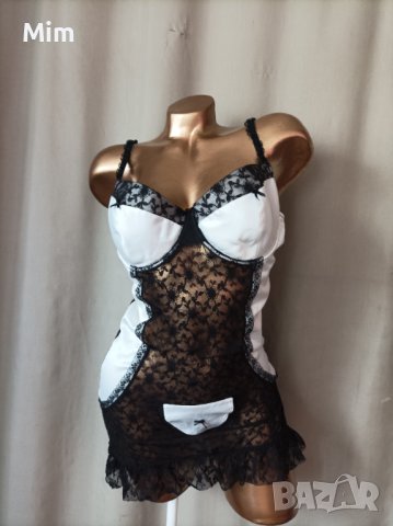 85 D Секси камериерка от черна дантела и бял сатен , снимка 7 - Бельо - 40673779