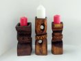 Резбовани дървени свещници, уникати от 70-те години, снимка 1 - Декорация за дома - 37561283
