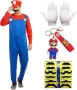 Костюм на Super Mario, за възрастни, 4 части, комплект за Марио съдържа гащеризон ключодържател, снимка 1