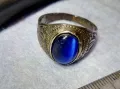Старинен РЪЧНО ОРНАМЕНТИРАН СРЕБЪРЕН ПРЪСТЕН ОКСИДИРАНО СРЕБРО ВИСОКА ПРОБА сСИНЬО КОТЕШКО ОКО 49954, снимка 3
