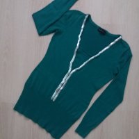 Зелена блуза със сребристи пайети около деколтето , снимка 1 - Блузи с дълъг ръкав и пуловери - 31046645