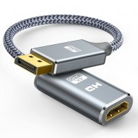 4K DP DisplayPort към HDMI мъжки към женски преобразувател, позлатен, 30 см, снимка 1 - Кабели и адаптери - 39260478