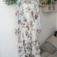 разкошна  нова дълга елегантна рокля  волани къдри Reaerved флорален нежен принт цветя, снимка 7 - Рокли - 42157211