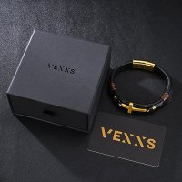 Мъжка кожена гривна с кръст VEXXS, снимка 6 - Други - 42086159