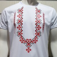 Нова мъжка бяла тениска с трансферен печат Шевица, Етно мотив, България, снимка 2 - Тениски - 31329081