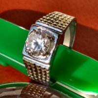 Красив сребърен пръстен със позлата и естествен камък, снимка 2 - Пръстени - 36785129