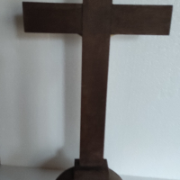 Настолен кръст Разпятие Христово от дърво и порцелан, снимка 5 - Антикварни и старинни предмети - 44701689