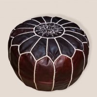 Уникален марокански пуф от естествена кожа в кафяво, снимка 2 - Дивани и мека мебел - 35351090