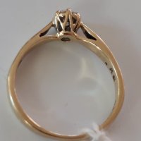 Дамски златен 375 проба пръстен с брилянт 0.25 карата-диамант, снимка 3 - Пръстени - 35474595