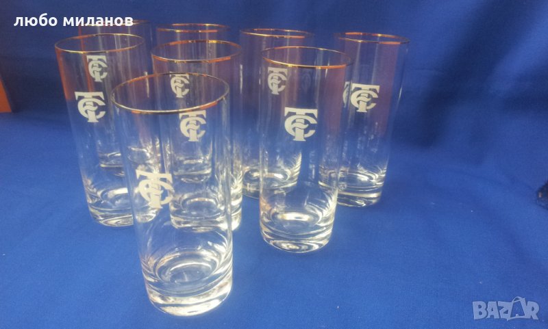 Ретро водни чаши със златен кант и лого 8 бр, снимка 1