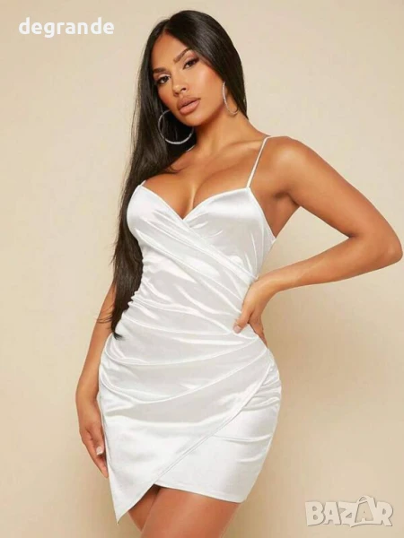 Сатенена рокля Бяла Розова Черна, снимка 1