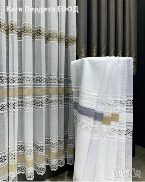 Тънки пердета с декоративни ленти и фина дантела, снимка 1