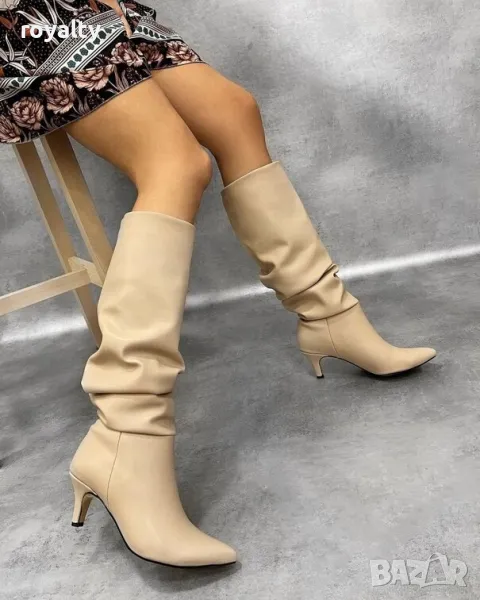 Ботуши на ток - бежова кожа, снимка 1