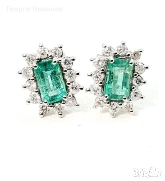 Обеци и колие 18к бяло злато изумруд и диаманти , снимка 1