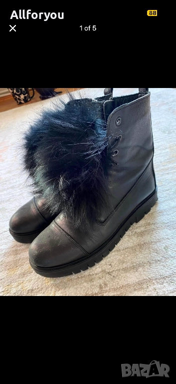 Черни боти от естествена кожа с пух, снимка 1