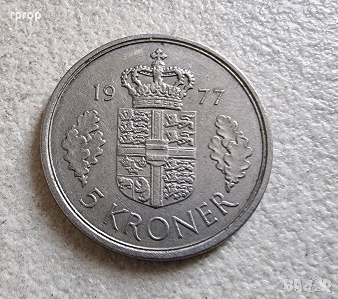  Монета. Дания.  5 крони .1977 година., снимка 1