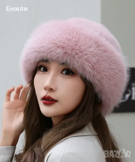 Дамска пухкава шапка в розов цвят, снимка 1
