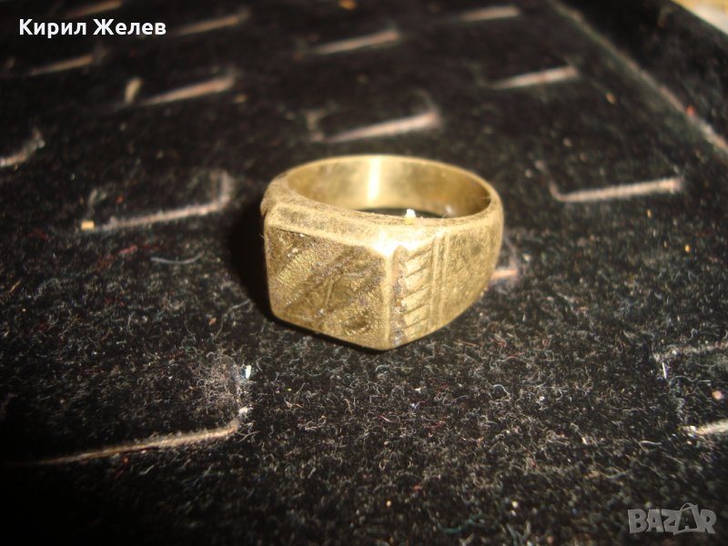 СТАР ПОЗЛАТЕН МАСИВЕН БРОНЗОВ АРТ ДЕКО ПРЪСТЕН ДУБЛЕ ОРНАМЕНТИРАН РЪЧНО МАЙСТОРСКА ИЗРАБОТКА 21859, снимка 1