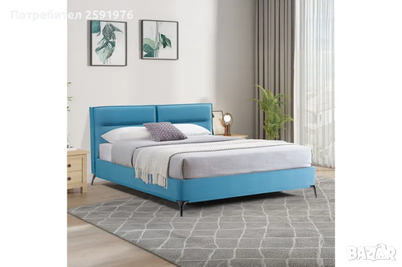 Легло Ikina – Двойно Легло с Луксозен Дизайн, Петролен, 160x200cm, снимка 1