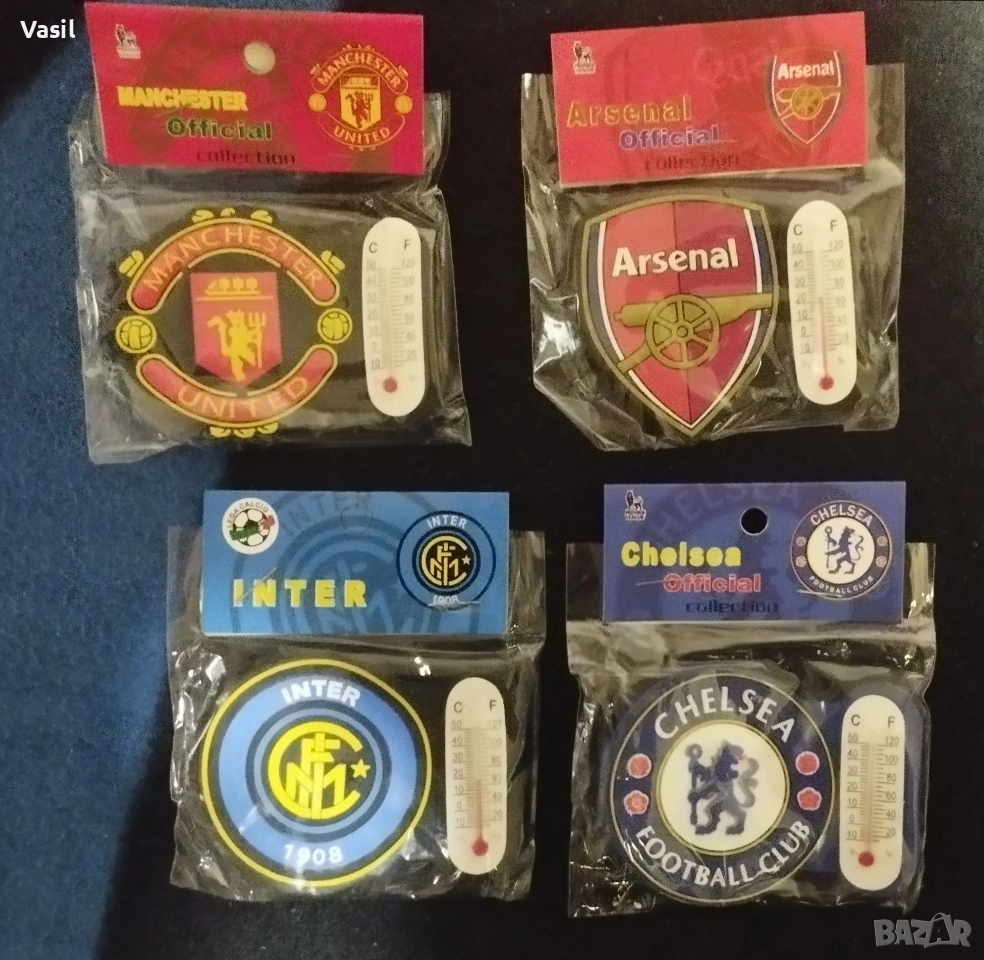 Магнити-термометри Арсенал, МЮ, Челси, Интер, снимка 1