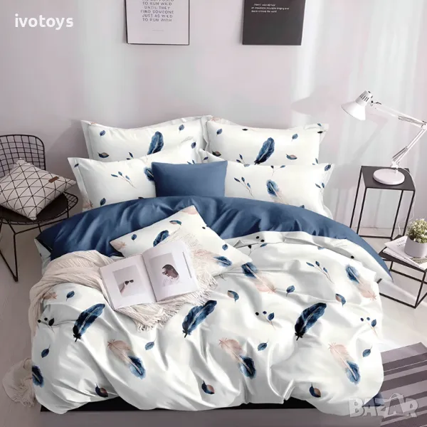 Двулицево спално бельо с ластик (размер за приста), 4 части - Модел WS16997, снимка 1