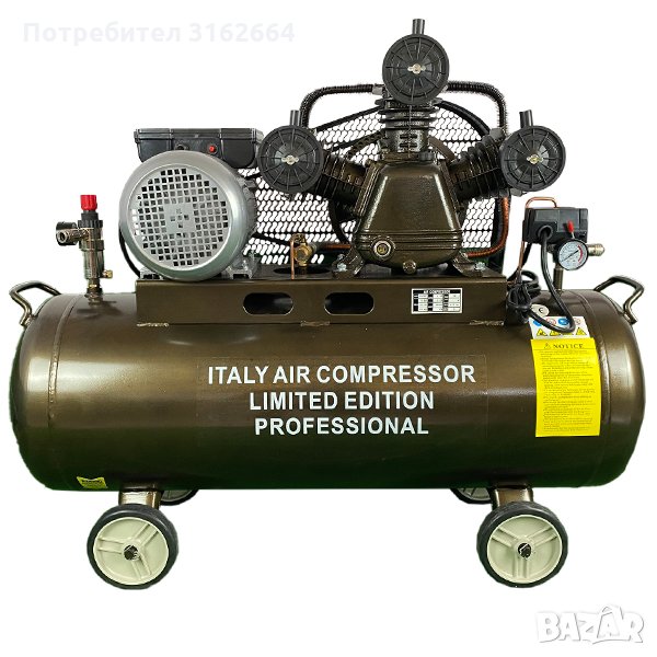 Компресор за въздух 100L italy с три глави(усилен дебит 480 л/мин.) - серия black , снимка 1