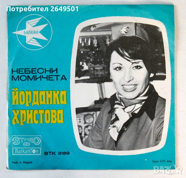 Малка плоча посветена на БГА Балкан, Й.Христова и Ст. Оникиян 1971г., снимка 1