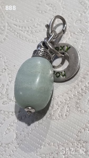 Vintage сребърна висулка Arezzo Italy с нефрит , снимка 1