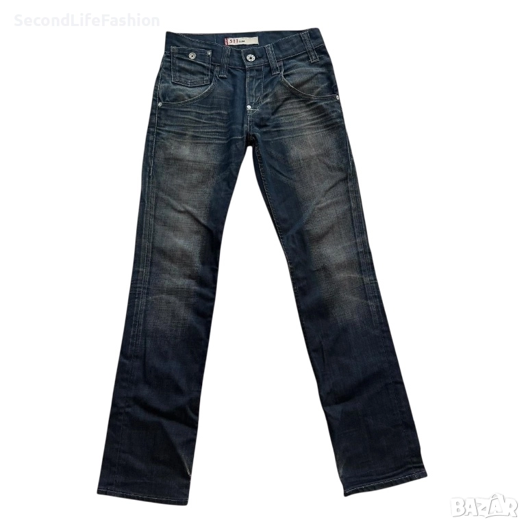 Дамски дънки Levi's 511 с ниска талия, тъмносиньо, избелели, накъсани,размер W29 L32, снимка 1
