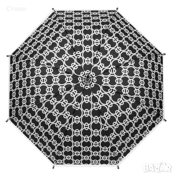 Чадър тип бастун Автоматична полупрозрачна верижка Черно сиво 81 см, снимка 1