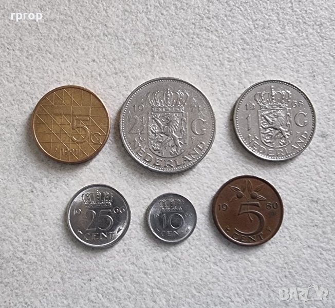 Монети. Холандия. Холандски 5, 10 , 25 цента , 1, 2  и 5  гулдена.  6 бр, снимка 1