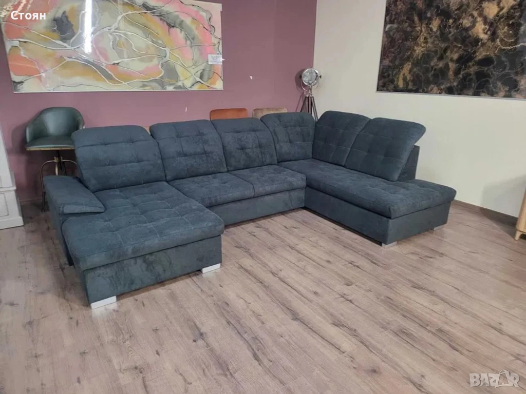 ПРОМОЦИЯ!!!Тъмно сив П - образен ъглов диван Nixon с функция сън, снимка 1