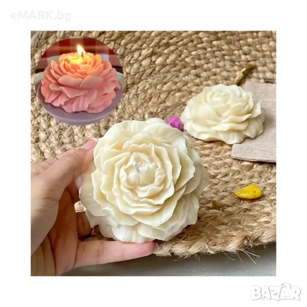 3D Силиконова форма Божур за свещи, фондан или гипсови отливки - размер на молда 9.1 х 4 см, снимка 1