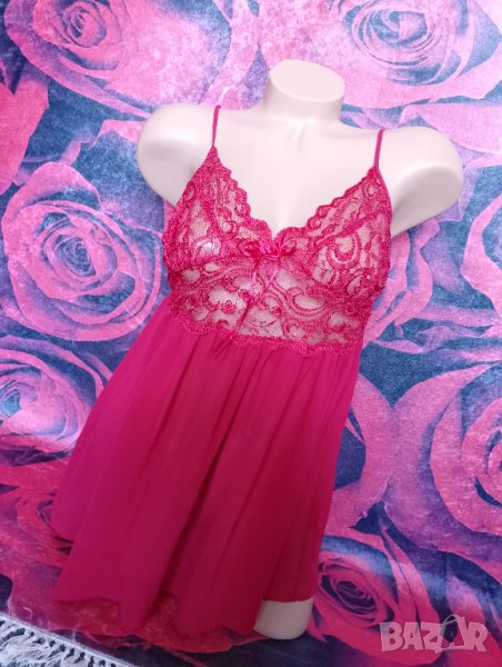 Червено бельо потник от дантела и шифон С, снимка 1