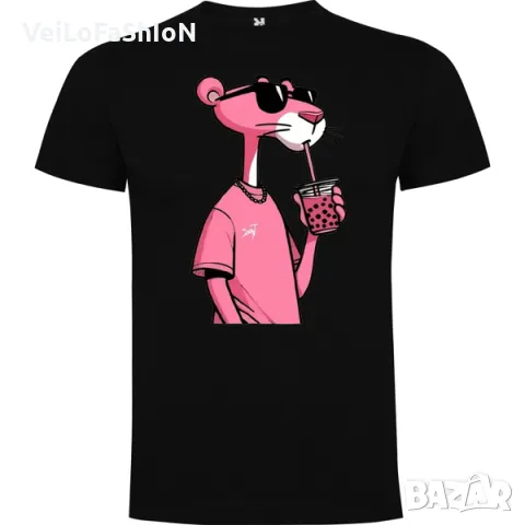 Нова мъжка тениска с героя Пинко Розовата Пантера в черен цвят, снимка 2 - Тениски - 49389415