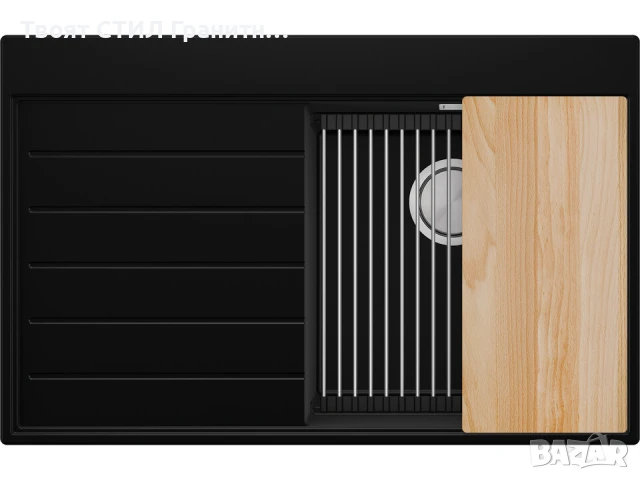 Черна гранитна кухненска мивка Сидни 780-45 Ergo Multilevel 780х500, снимка 6 - Мивки - 51204843