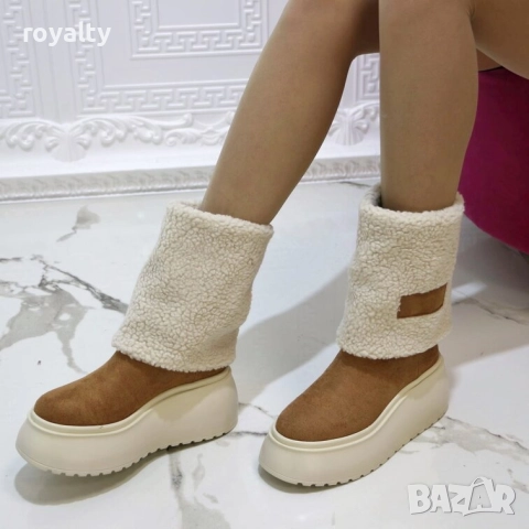 Боти на платформа - кафяв велур