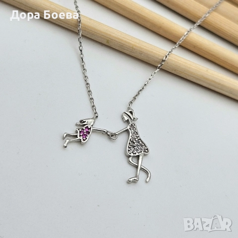 Сребърно колие: "Майка и дъщеря", снимка 3 - Колиета, медальони, синджири - 52457156