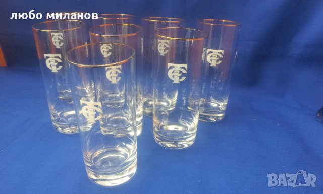 Ретро водни чаши със златен кант и лого 8 бр