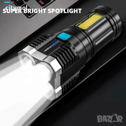 LED акумулаторен фенер и лампа 4 Х LED + COB диоди, снимка 4 - Къмпинг осветление - 47690317