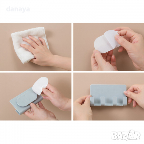 2773 Мултифункционална лепяща закачалка с 4 куки за закачане, снимка 6 - Закачалки - 36563516