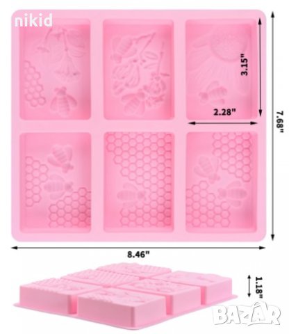 6 вида Пчелни правоъгълни дълбок калъп силиконов молд форма за фондан гипс сапун шоколад мъфин и др, снимка 3 - Форми - 31270508