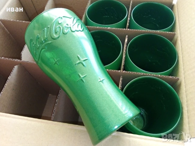 Чаши "Кока Кола"  зелени 6 броя нови в кашон , снимка 1