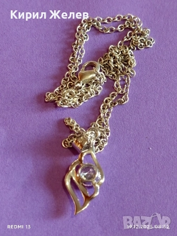 Сребърно колие с висулка с абстрактен дизайн и диамант финно много красиво Бижу 27268, снимка 3 - Колиета, медальони, синджири - 52844581