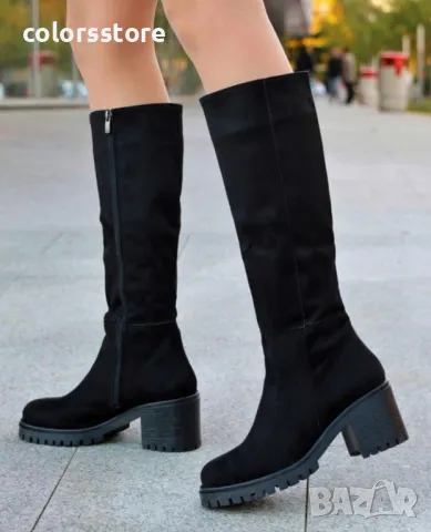 Ботуши на ток - черен велур - BSW90