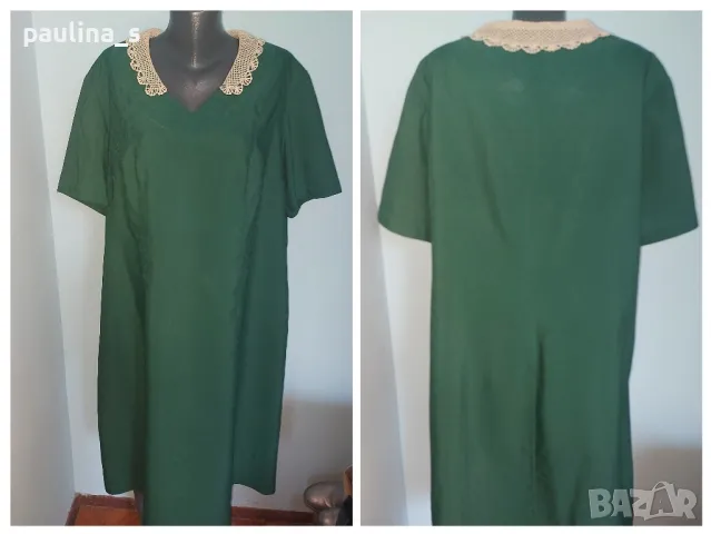 Копринена ръчно изработена рокля цвят Емералд с ръчна декорация - яка