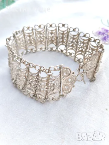 Антикварна Старинна Сребърна Царска Филигранна Гривна 1930те г, снимка 1