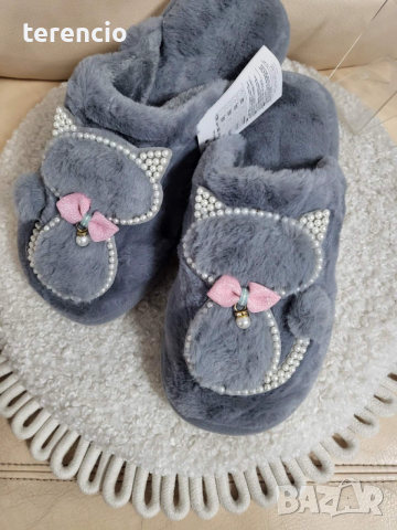 Нови дамски пантофи коте - сиви