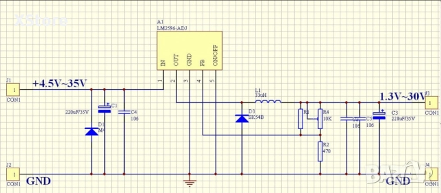 DC-DC понижаващ регулируем стабилизатор на напрежение 1.5V–35V | LM2596 | До 3A с радиатор, снимка 2 - Друга електроника - 52568630